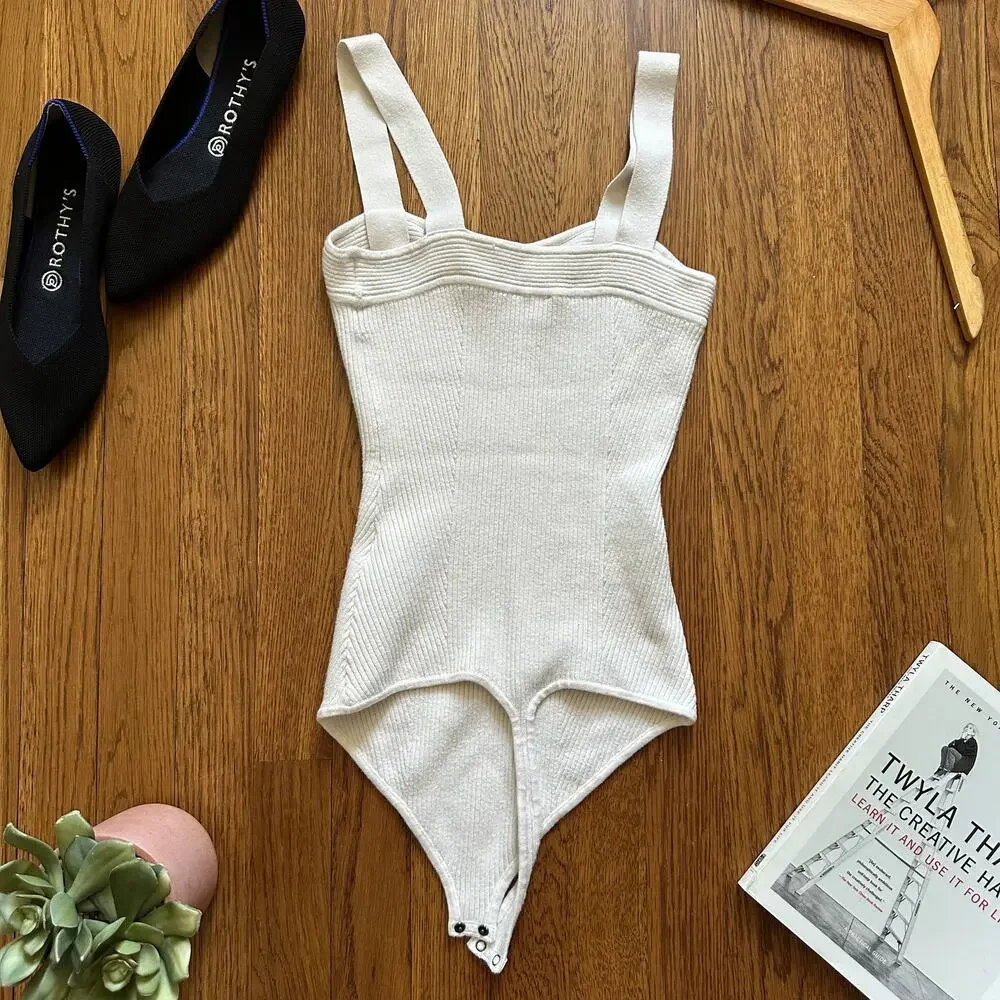 Abercrombie & Fitch White Knit Ribbed Sleeveless Bodysuit